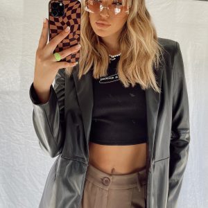 Morrison Faux Leather Blazer Black