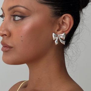 Make Believe Bow Earrings Silver