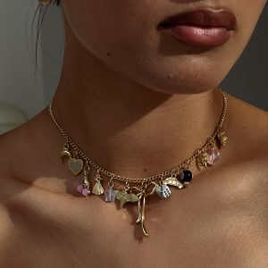 Antiqued Charm Necklace Gold