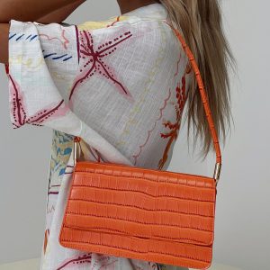 Moshe Croc Shoulder Bag Orange