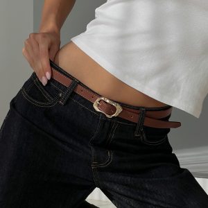 Capeside Faux Leather Belt Brown / Gold