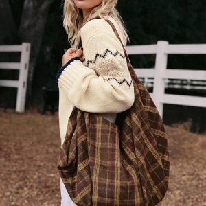 Sonora Oversized Tote Bag Brown Check