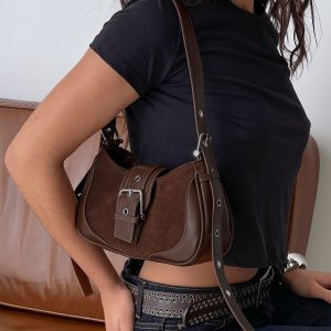 Kienna Buckle Shoulder Bag Brown