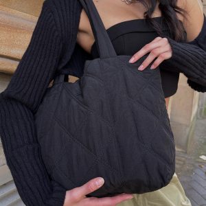Jovie Nylon Quilted Tote Black