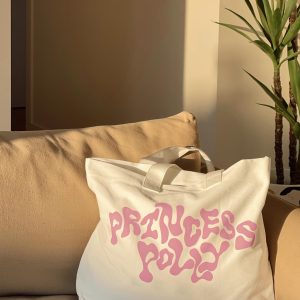 Princess Polly Tote Bag Squiggle Text White / Pink