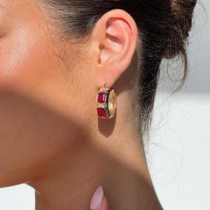 Gabrianna Hoop Earrings Gold / Red