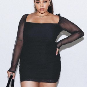 Charvi Long Sleeve Mini Dress Black Curve