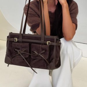 Beaming Bow Detail Shoulder Bag Brown