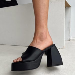 Shapiro Mules Platform Heels Black