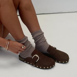 Way Life Goes Stud Detail Clogs Chocolate