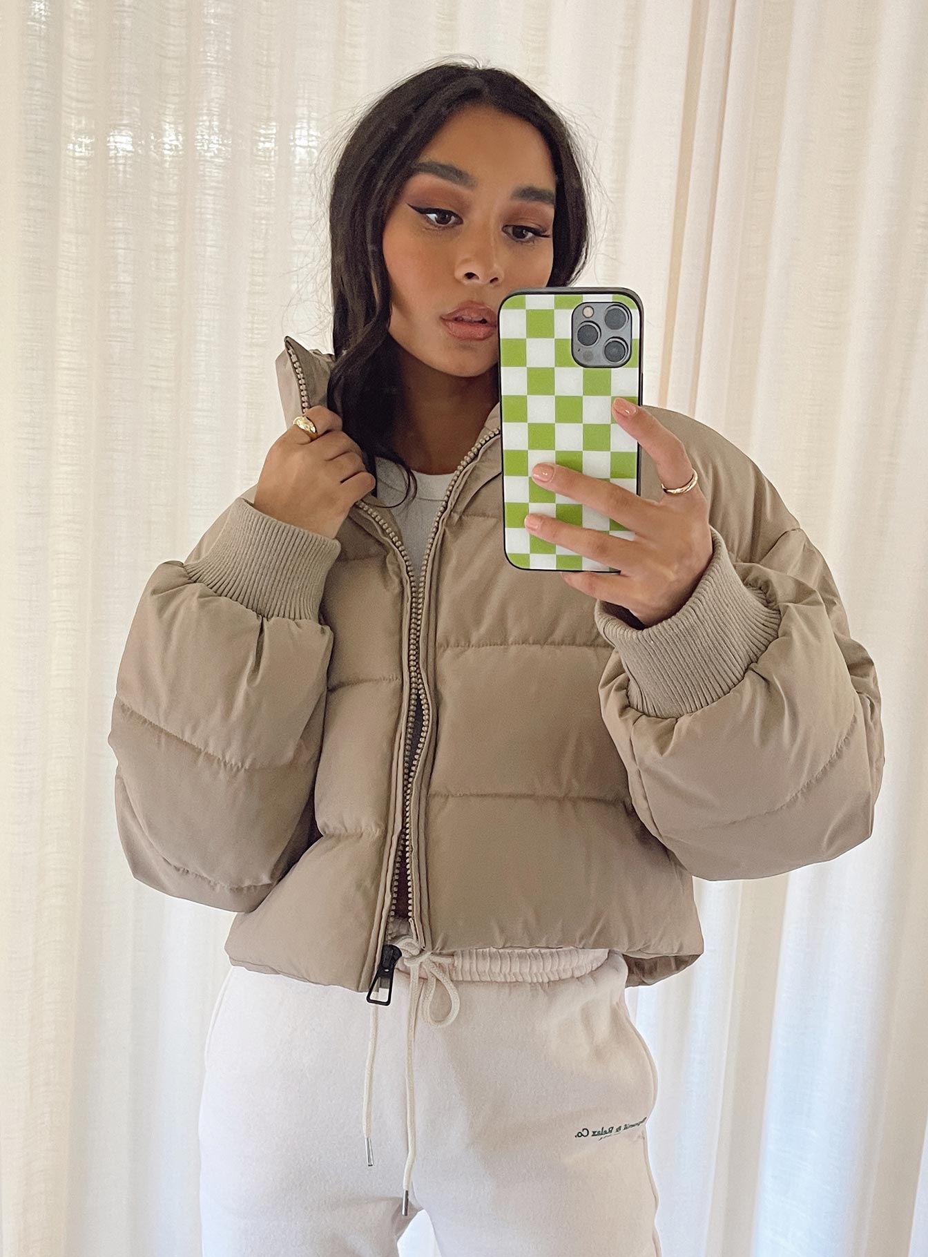 Georgia Cropped Puffer Jacket Beige - Image 8