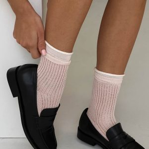 Daliar Contrast Trim Socks Pink