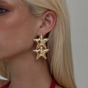 Double Star Earrings Gold
