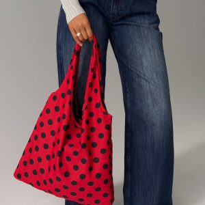 Worth My Time Oversized Tote Bag Red / Black Polka