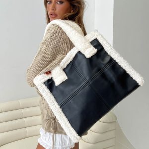 Jayjay Faux Leather Tote Bag Black / Cream