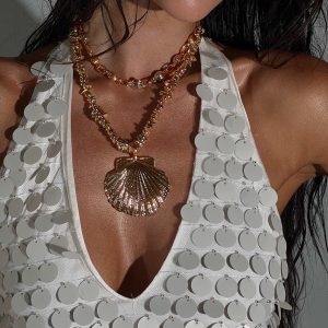 Clear Vision Shell Layered Necklace Gold