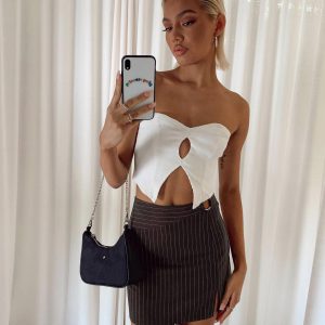 Neo Pinstripe Mini Skirt Brown