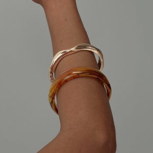 Want Your Love Resin Cuff Set Gold / Brown