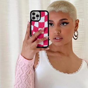 Avenue Check Textured iPhone Case Pink / White