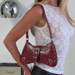 Crowd Pleaser Buckle Shoulder Bag Red