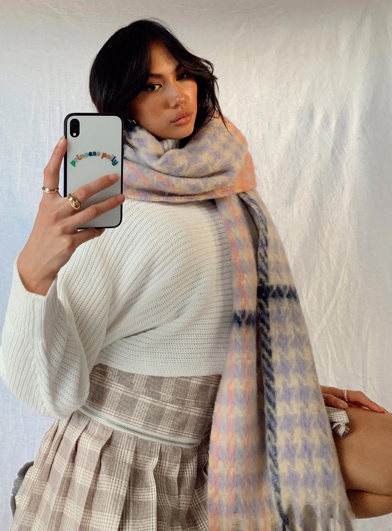 Maizie Houndstooth Scarf Pink Multi - Image 4