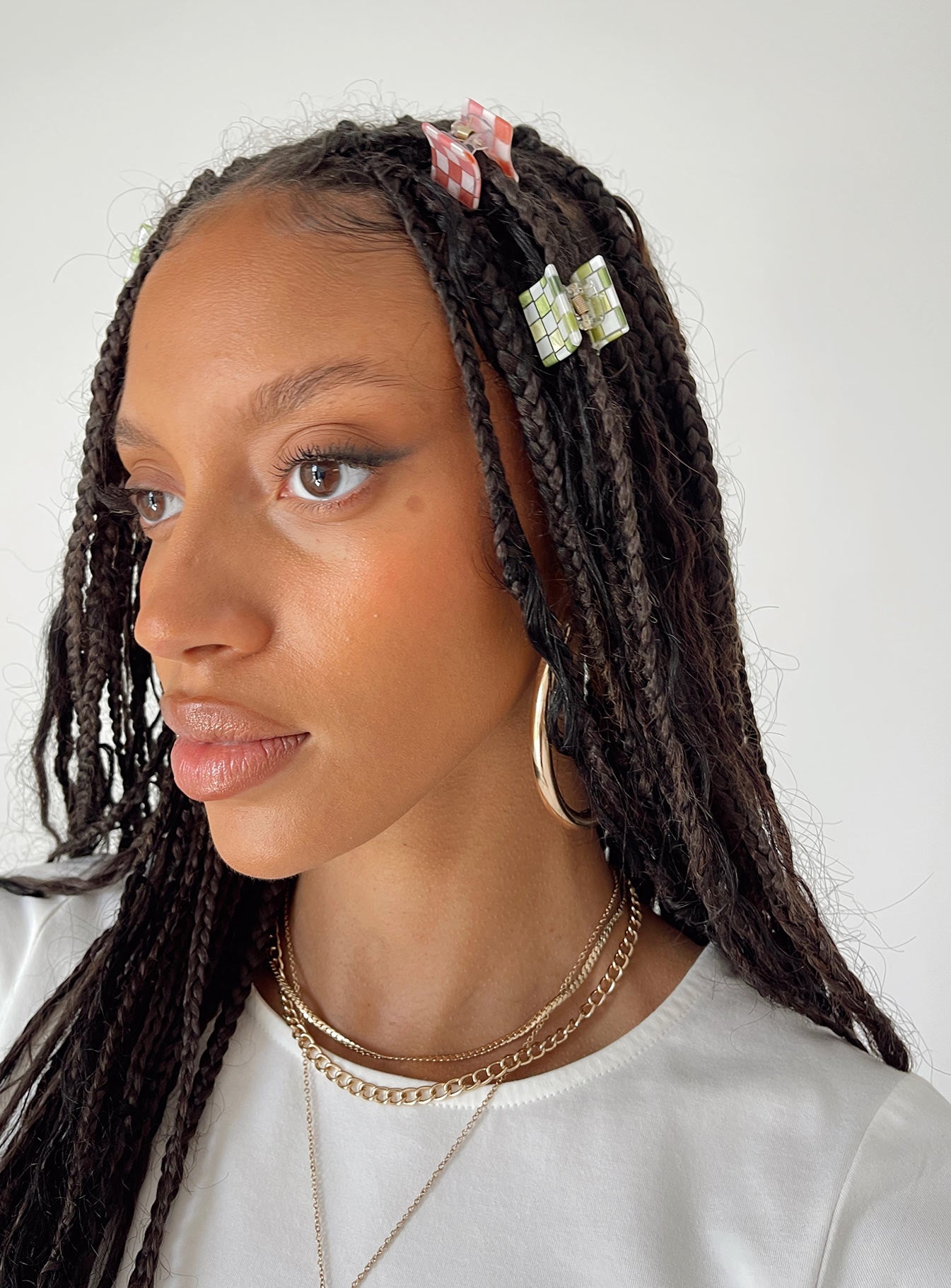 Barnwell Check Hair Clip Pack Green / Pink