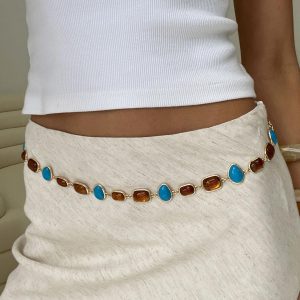 Nuvora Gemstone Chain Belt Gold