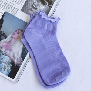 Ribbed Ruffle Socks Lilac