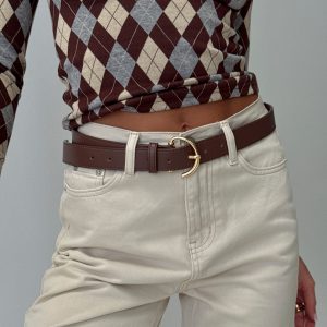Tavian Faux Leather Belt Brown / Gold