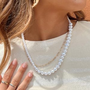 Basalt Pearl Necklace Gold