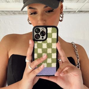 Delano Check Textured iPhone Case Green / White