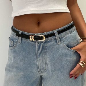 Antilles Faux Leather Micro Belt Black / Gold