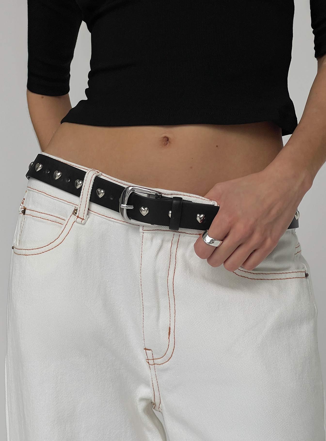 Speakeasy Heart Studded Belt Black / Silver