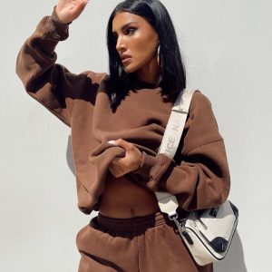 Club Basic Crewneck Sweatshirt Brown