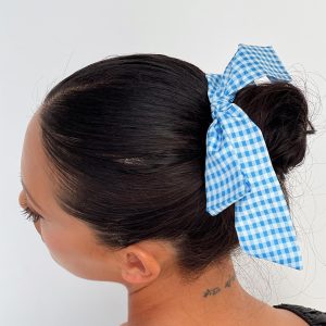 Messa Bow Scrunchie Gingham Blue