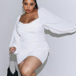 Lillie Long Sleeve Mini Dress White Curve