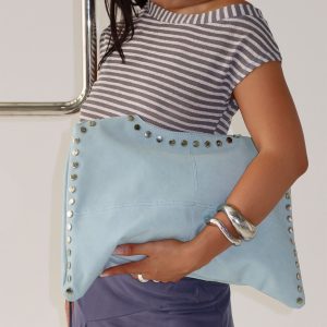 Tell The Truth Studded Faux Suede Bag Blue