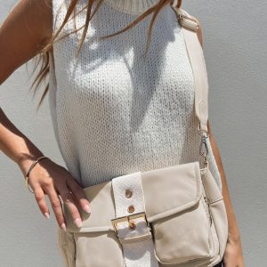 Matney Buckle Crossbody Bag Cream