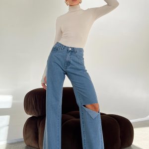 Sevina Wide Leg Denim Jeans Mid Wash