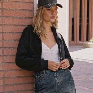 Samwell Cropped Zip Up Hoodie Black Sand