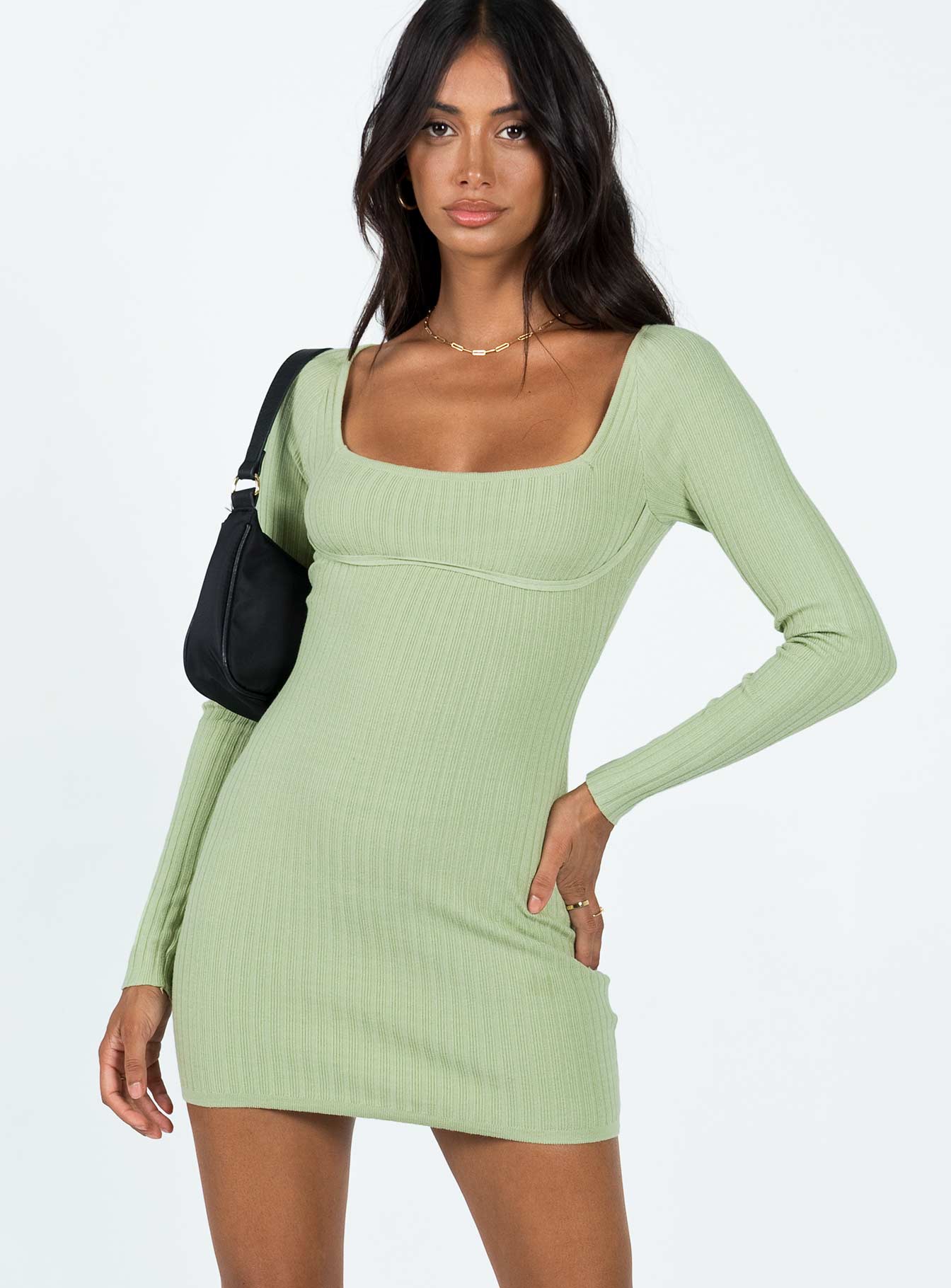 Byer Long Sleeve Mini Dress Sage - Image 2