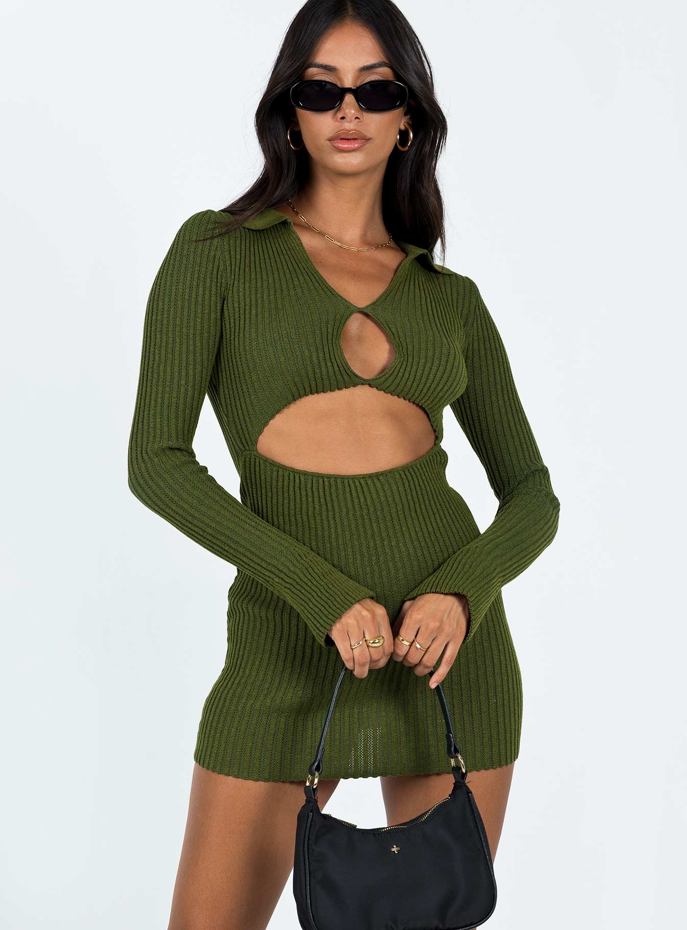 Demit Long Sleeve Mini Dress Khaki - Image 2