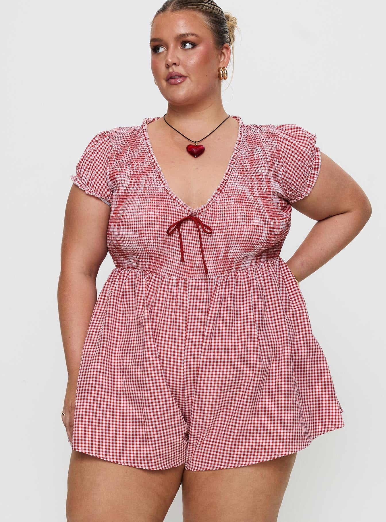 Wescott Gingham Playsuit Red / White Curve - Image 2