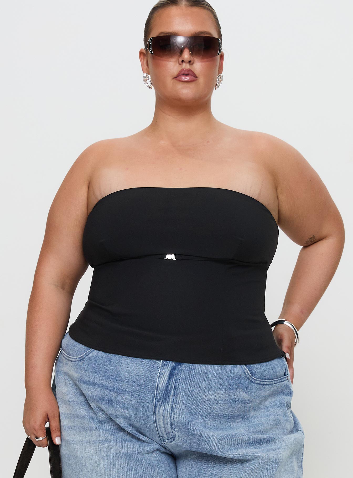 Flounce Strapless Top Black Curve - Image 2