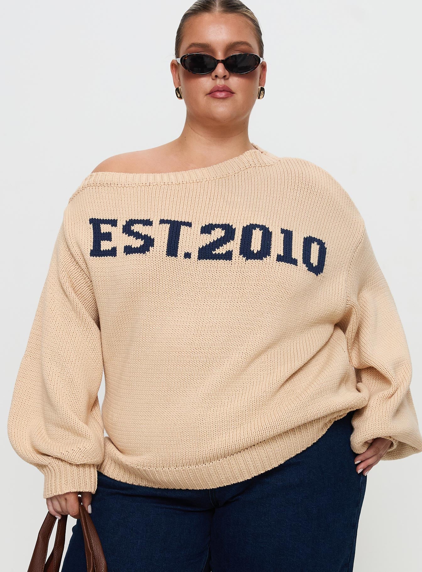Jadynn Off Shoulder Knit Sweater Cream Curve - Image 2
