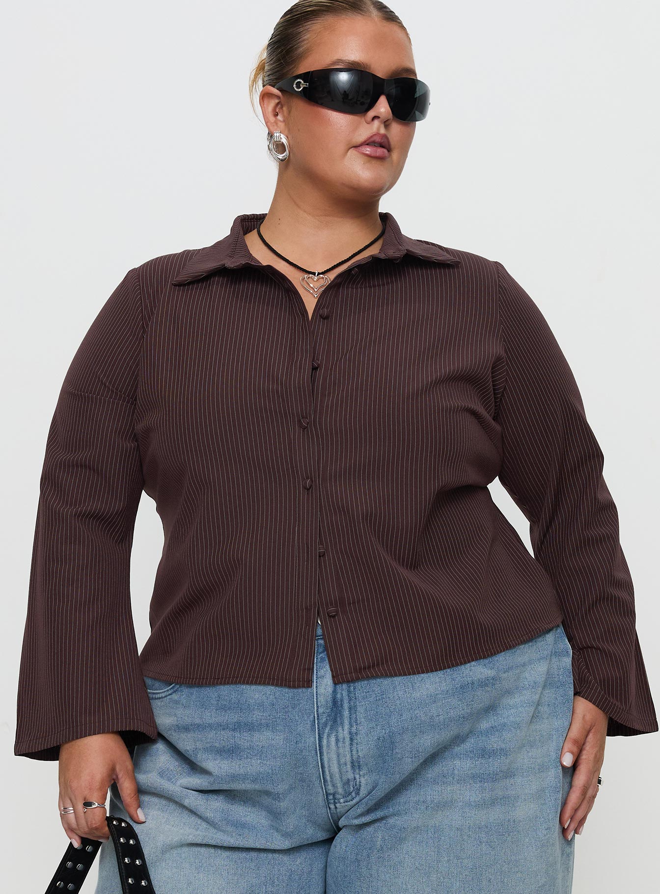 Anni Pinstripe Shirt Brown Curve - Image 2