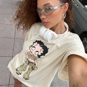 Betty Boop Camo Girl Oversized Tee Beige
