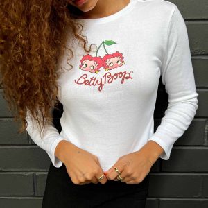 Betty Boop Cherry Girl Long Sleeve Top White