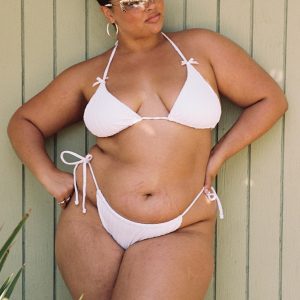 Jenner Tie Side Ruched White Anglaise Bikini Bottom Curve