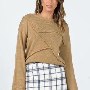 Lisa Constrast Stitch Jumper Beige
